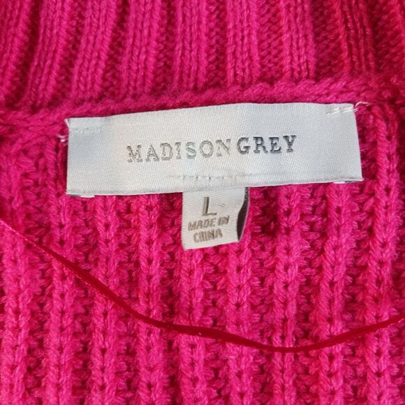 Madison Gray Women’s Pink 4 Button  Cardigan Knit Balloon Sleeve V-Neck Size L - Picture 5 of 8